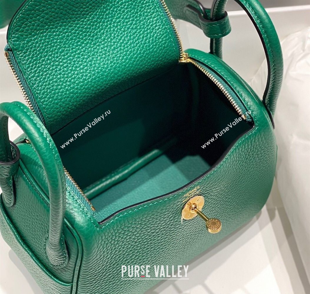Hermes Lindy Mini Bag 19cm in Litchee-Grainy Togo Calfskin Leather Emerald Green 2025 (FL-251008033)