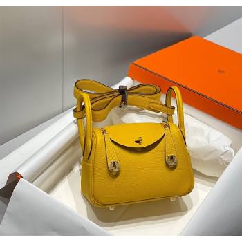 Hermes Lindy Mini Bag 19cm in Litchee-Grainy Togo Calfskin Leather Amber Yellow 2025 (FL-251008034)