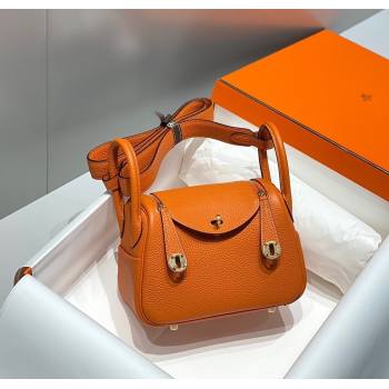 Hermes Lindy Mini Bag 19cm in Litchee-Grainy Togo Calfskin Leather Orange 2025 (FL-251008036)