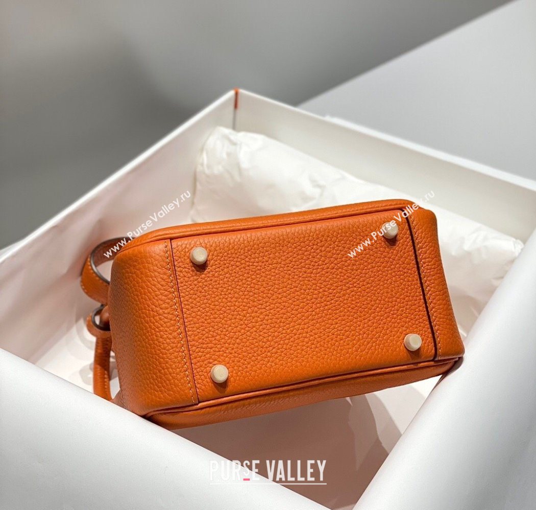 Hermes Lindy Mini Bag 19cm in Litchee-Grainy Togo Calfskin Leather Orange 2025 (FL-251008036)