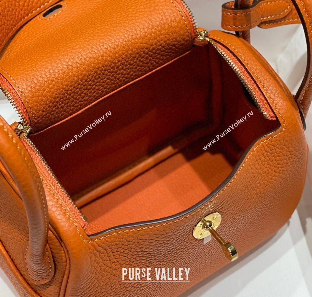 Hermes Lindy Mini Bag 19cm in Litchee-Grainy Togo Calfskin Leather Orange 2025 (FL-251008036)