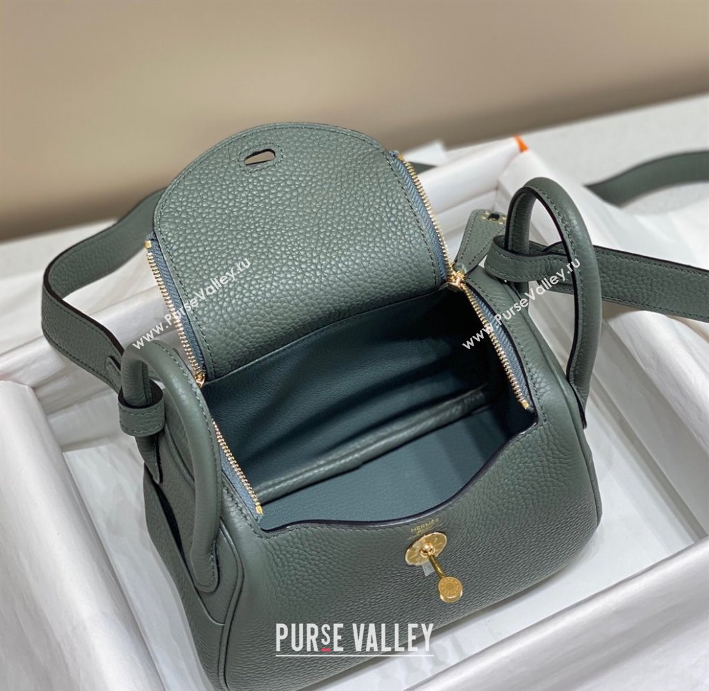Hermes Lindy Mini Bag 19cm in Togo Calfskin Leather Almond Green 2025 (FL-251008037)