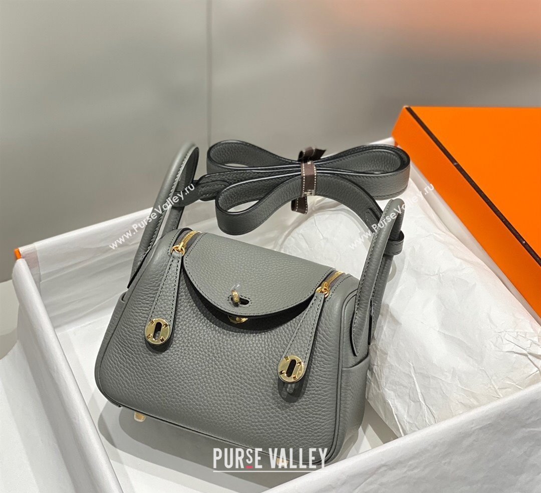 Hermes Lindy Mini Bag 19cm in Togo Calfskin Leather Cloud Grey 2025 (FL-251008042)