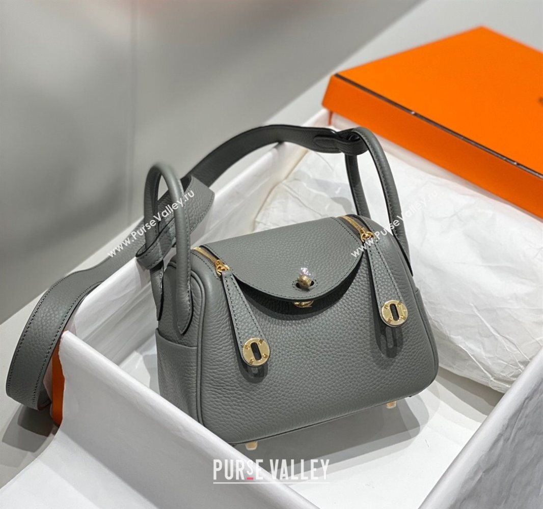Hermes Lindy Mini Bag 19cm in Togo Calfskin Leather Cloud Grey 2025 (FL-251008042)