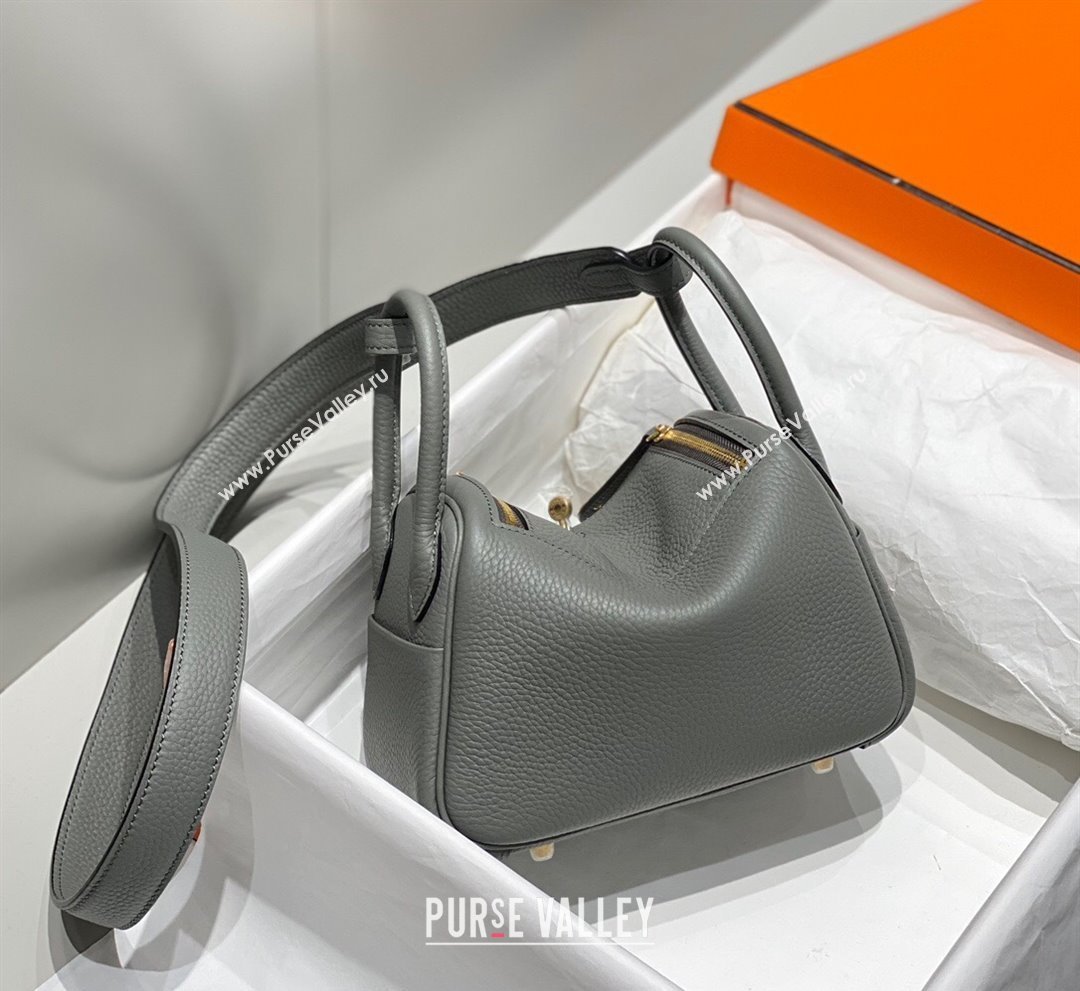 Hermes Lindy Mini Bag 19cm in Togo Calfskin Leather Cloud Grey 2025 (FL-251008042)