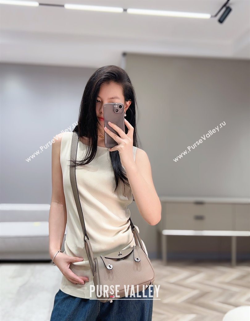 Hermes Lindy Mini Bag 19cm in Litchee-Grainy Clemence Calfskin Leather Asphalt Grey/Silver 2025 (FL-251008022)