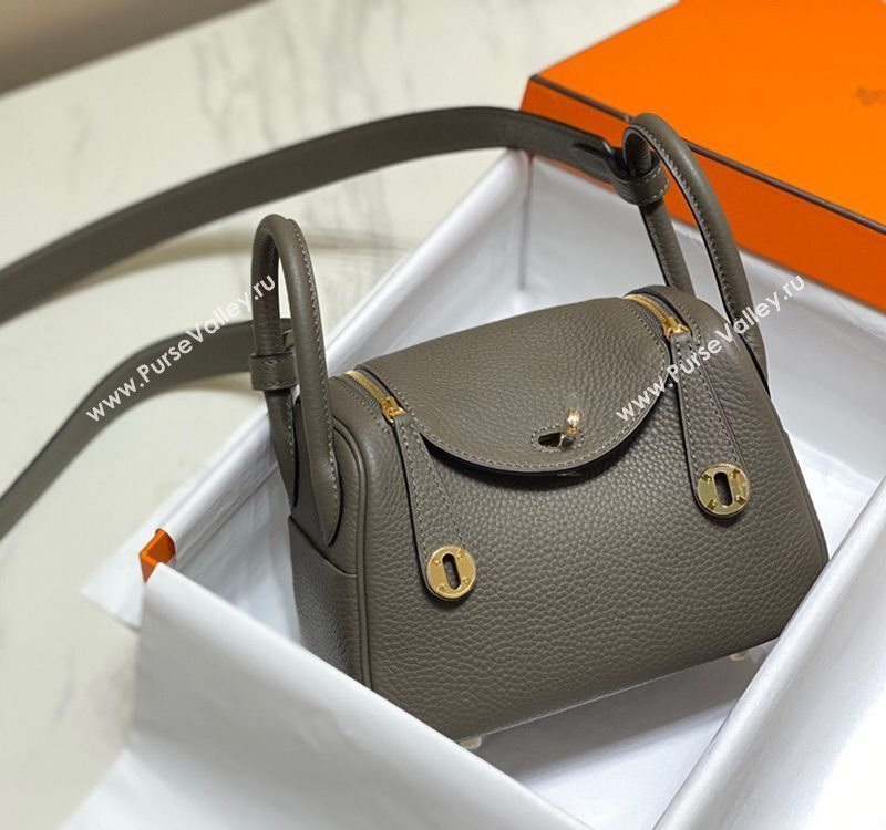 Hermes Lindy Mini Bag 19cm in Togo Calfskin Leather Tin Grey 2025 (FL-251008044)