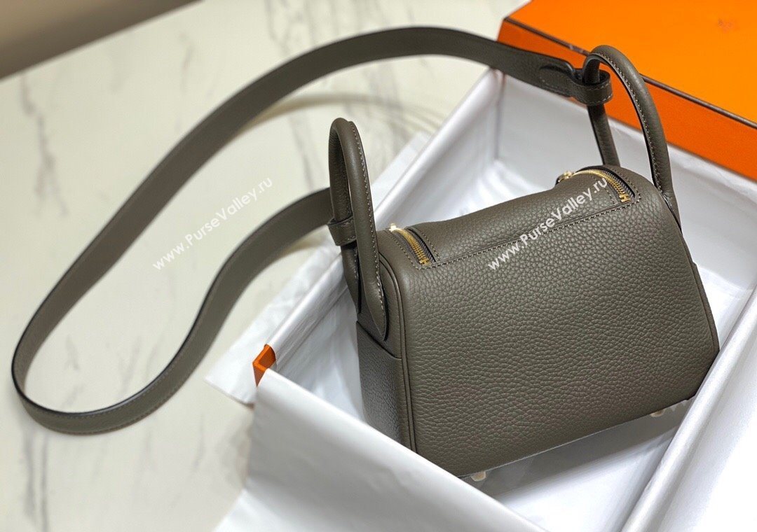 Hermes Lindy Mini Bag 19cm in Togo Calfskin Leather Tin Grey 2025 (FL-251008044)