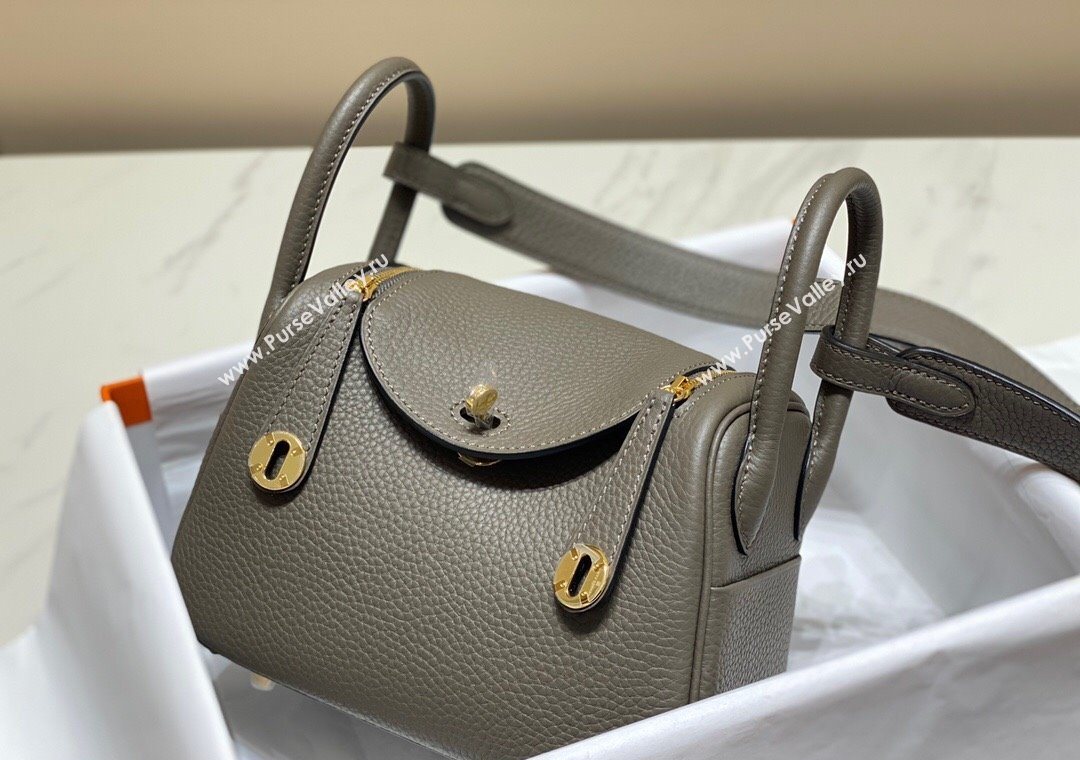 Hermes Lindy Mini Bag 19cm in Togo Calfskin Leather Tin Grey 2025 (FL-251008044)