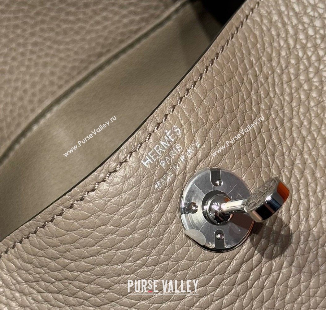 Hermes Lindy Mini Bag 19cm in Litchee-Grainy Clemence Calfskin Leather Asphalt Grey/Silver 2025 (FL-251008022)
