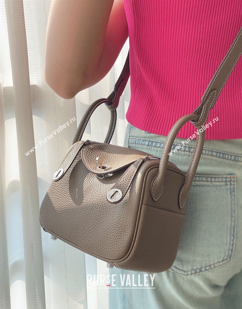 Hermes Lindy Mini Bag 19cm in Togo Calfskin Leather Elephant Grey/Silver 2025 (FL-251008047)