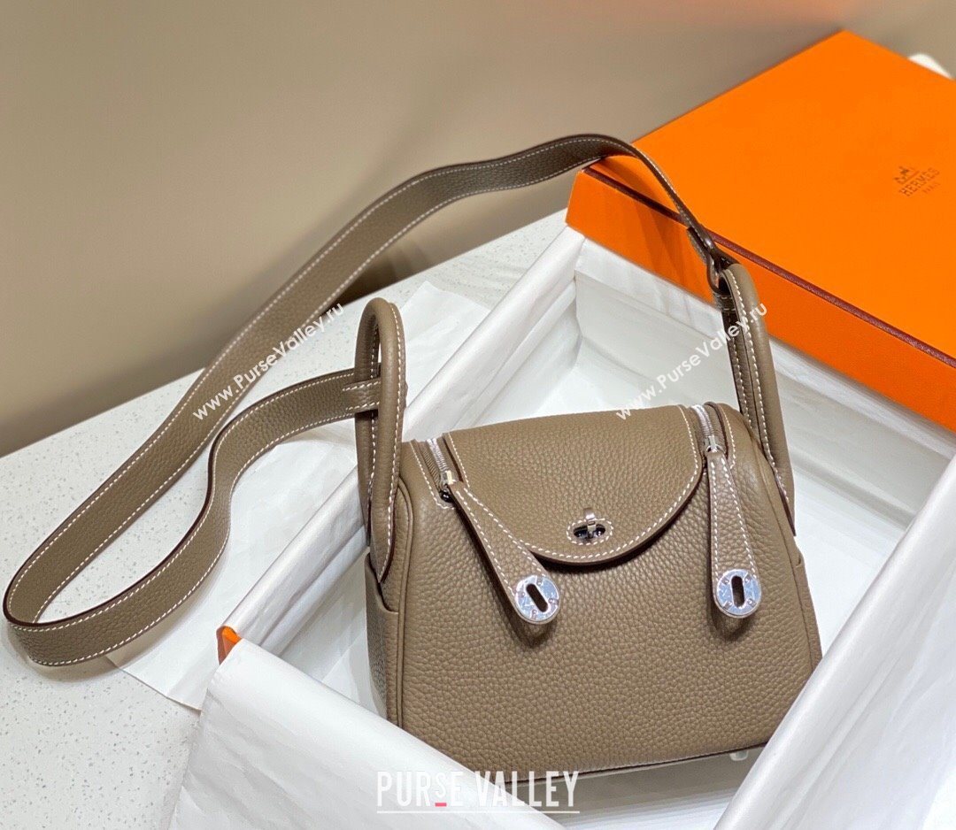 Hermes Lindy Mini Bag 19cm in Togo Calfskin Leather Elephant Grey/Silver 2025 (FL-251008047)