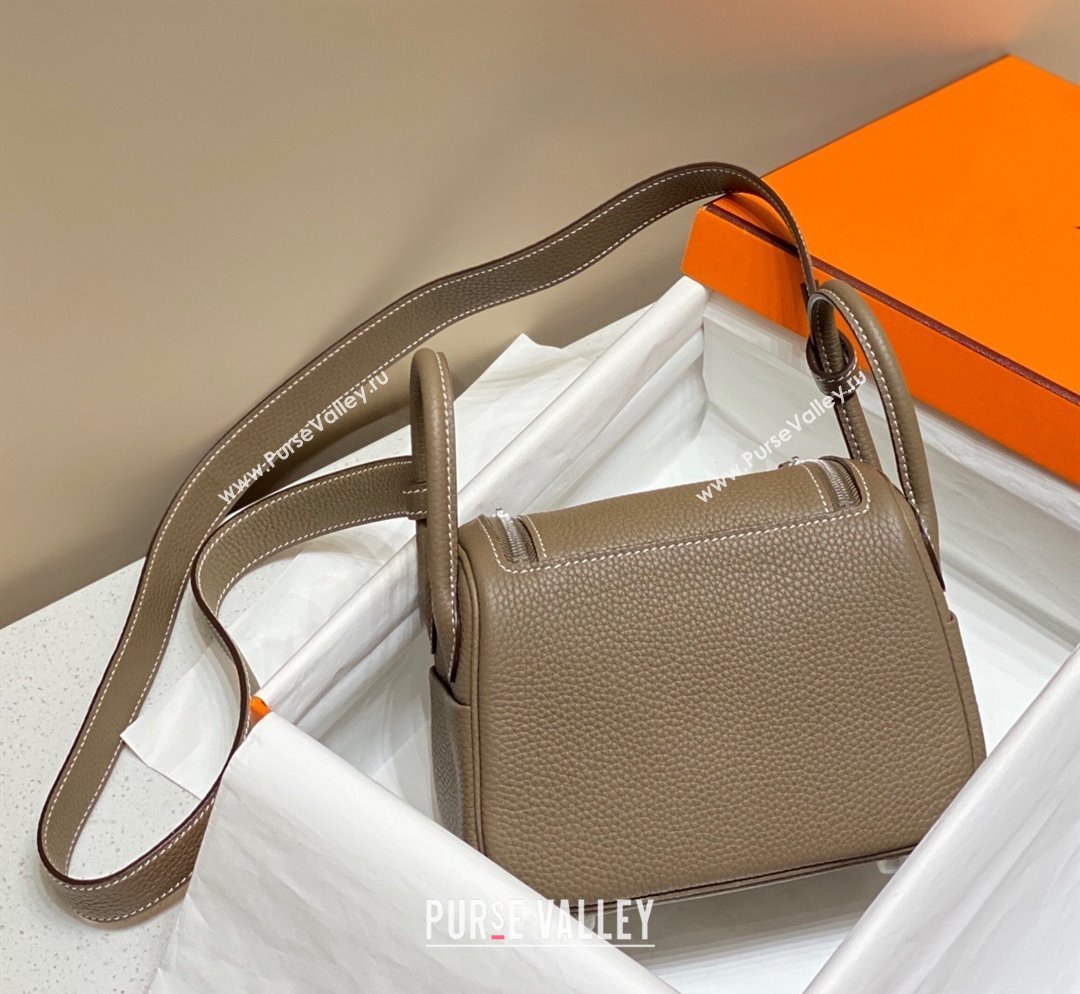 Hermes Lindy Mini Bag 19cm in Togo Calfskin Leather Elephant Grey/Silver 2025 (FL-251008047)