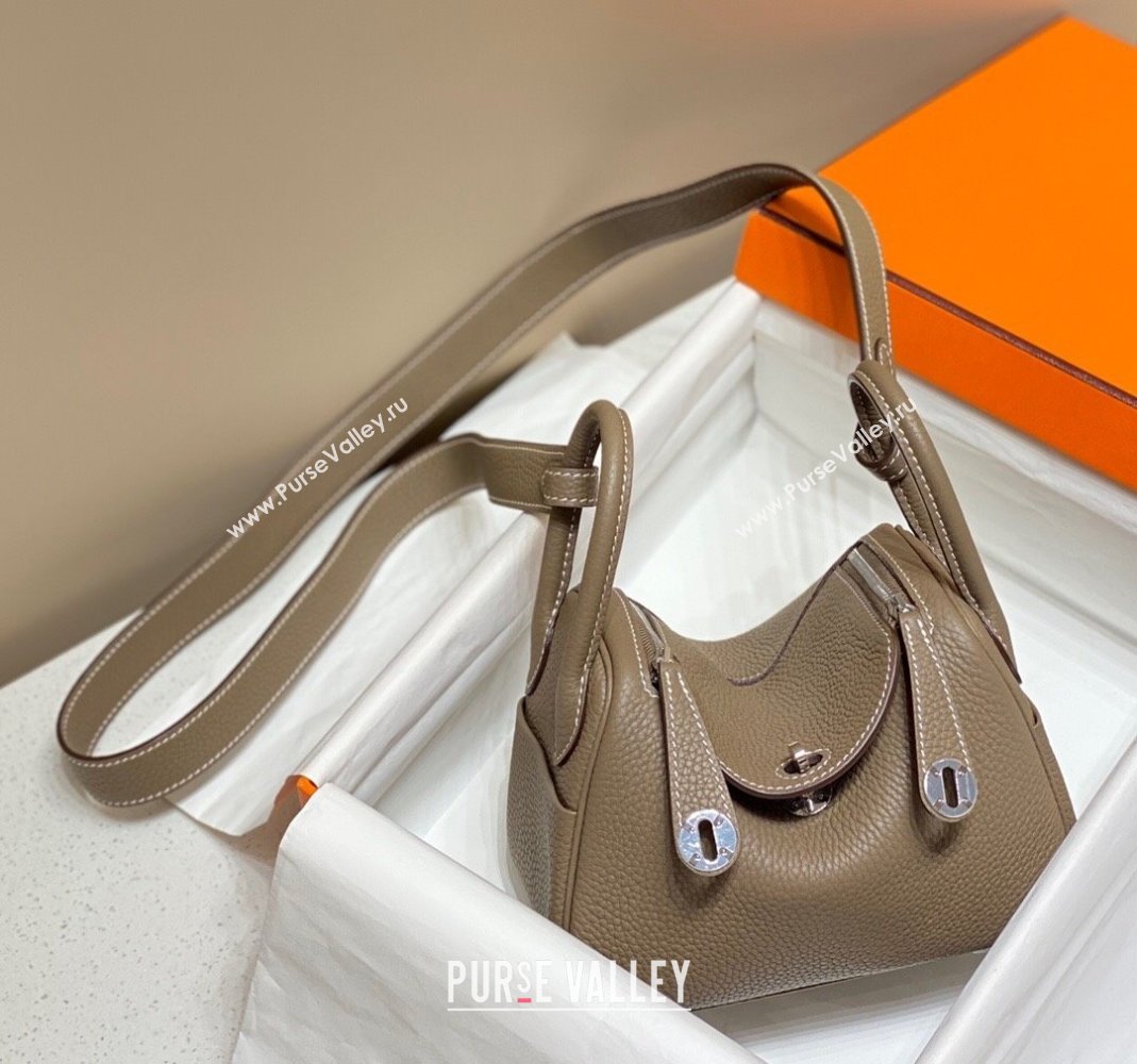 Hermes Lindy Mini Bag 19cm in Togo Calfskin Leather Elephant Grey/Silver 2025 (FL-251008047)