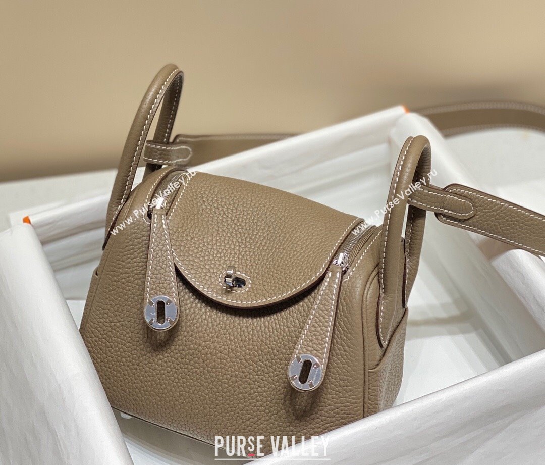 Hermes Lindy Mini Bag 19cm in Togo Calfskin Leather Elephant Grey/Silver 2025 (FL-251008047)