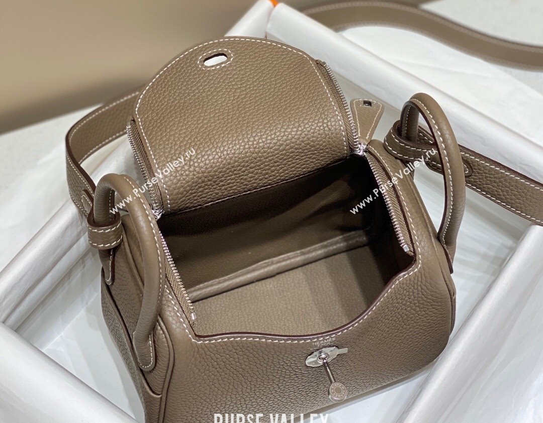 Hermes Lindy Mini Bag 19cm in Togo Calfskin Leather Elephant Grey/Silver 2025 (FL-251008047)