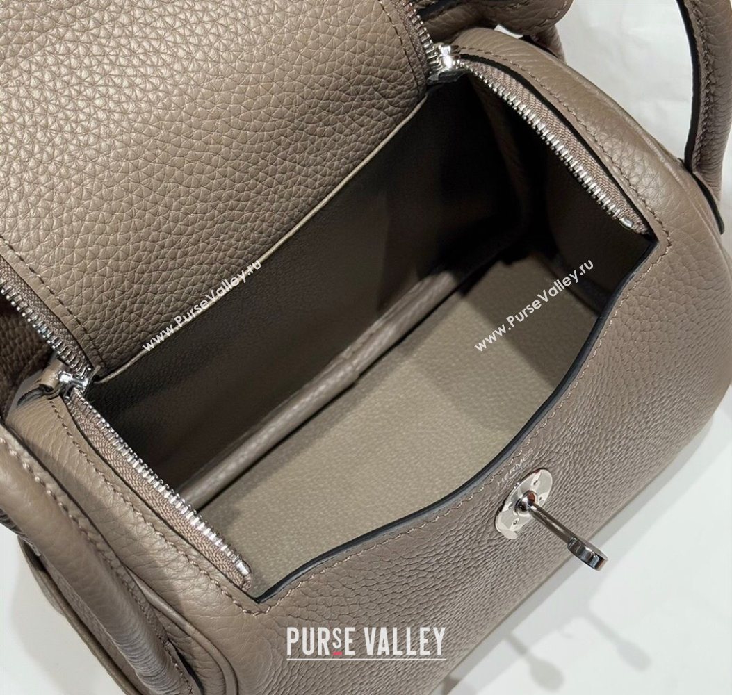 Hermes Lindy Mini Bag 19cm in Litchee-Grainy Clemence Calfskin Leather Asphalt Grey/Silver 2025 (FL-251008022)