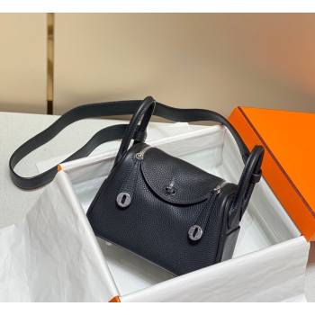 Hermes Lindy Mini Bag 19cm in Togo Calfskin Leather Black/Silver 2025 (FL-251008048)