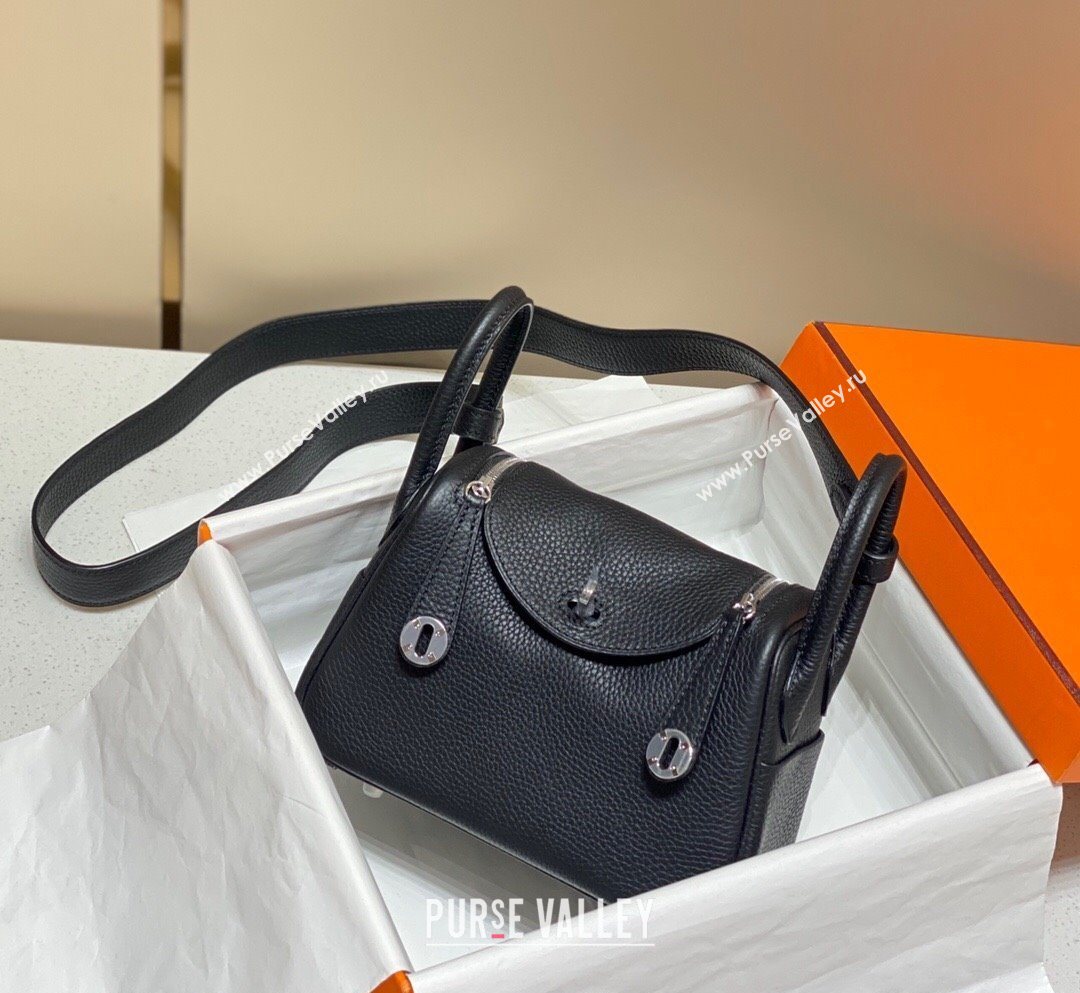 Hermes Lindy Mini Bag 19cm in Togo Calfskin Leather Black/Silver 2025 (FL-251008048)