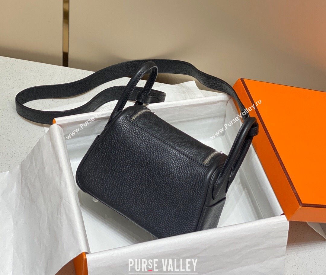 Hermes Lindy Mini Bag 19cm in Togo Calfskin Leather Black/Silver 2025 (FL-251008048)