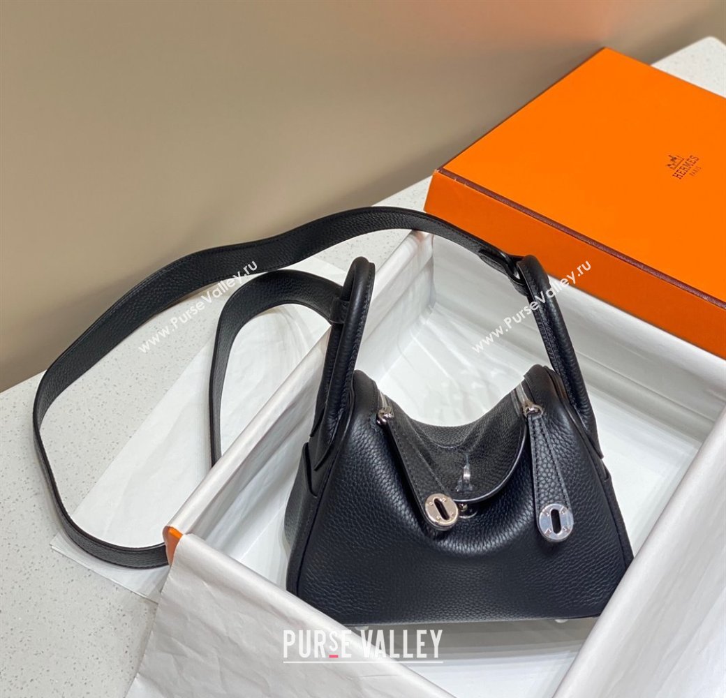 Hermes Lindy Mini Bag 19cm in Togo Calfskin Leather Black/Silver 2025 (FL-251008048)