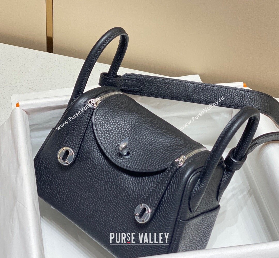 Hermes Lindy Mini Bag 19cm in Togo Calfskin Leather Black/Silver 2025 (FL-251008048)