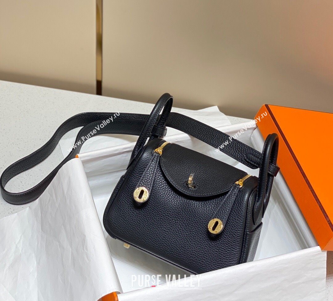 Hermes Lindy Mini Bag 19cm in Togo Calfskin Leather Black/Gold 2025 (FL-251008049)