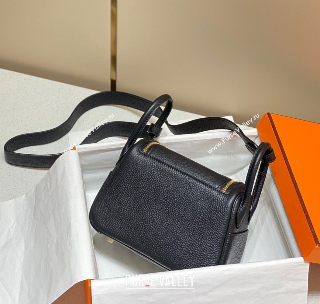 Hermes Lindy Mini Bag 19cm in Togo Calfskin Leather Black/Gold 2025 (FL-251008049)
