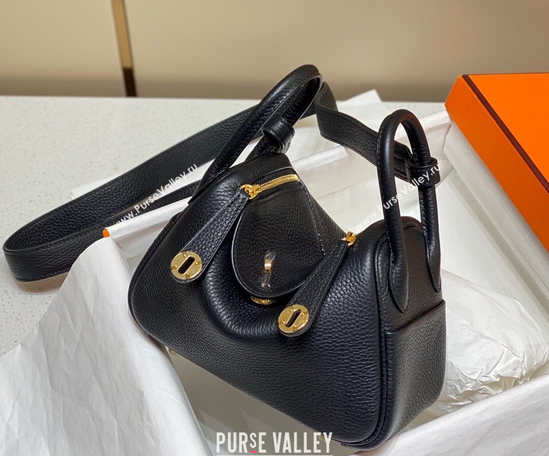 Hermes Lindy Mini Bag 19cm in Togo Calfskin Leather Black/Gold 2025 (FL-251008049)