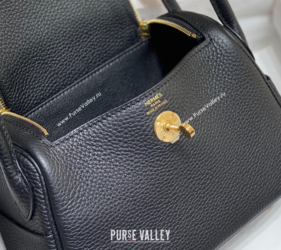 Hermes Lindy Mini Bag 19cm in Togo Calfskin Leather Black/Gold 2025 (FL-251008049)