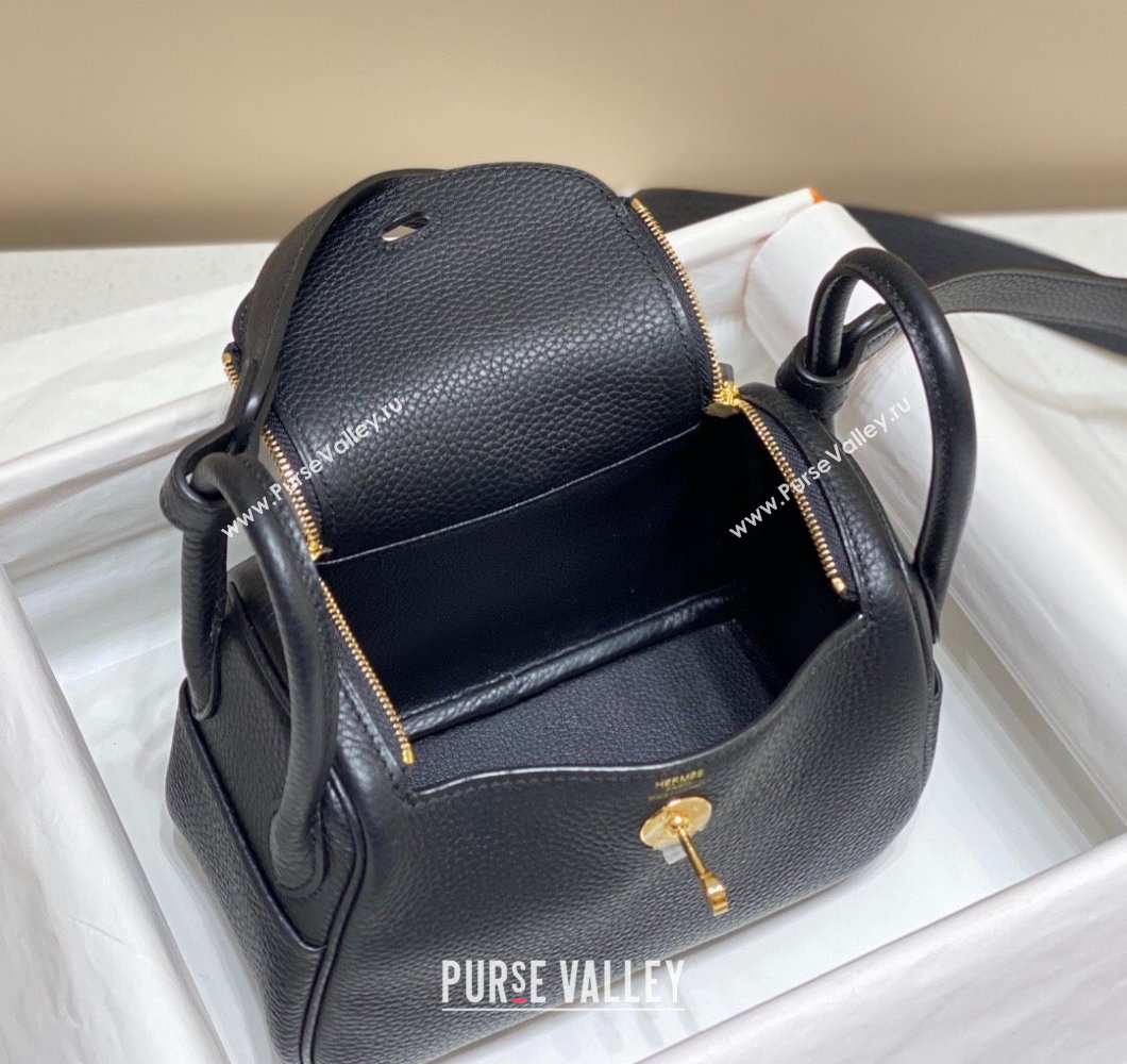 Hermes Lindy Mini Bag 19cm in Togo Calfskin Leather Black/Gold 2025 (FL-251008049)