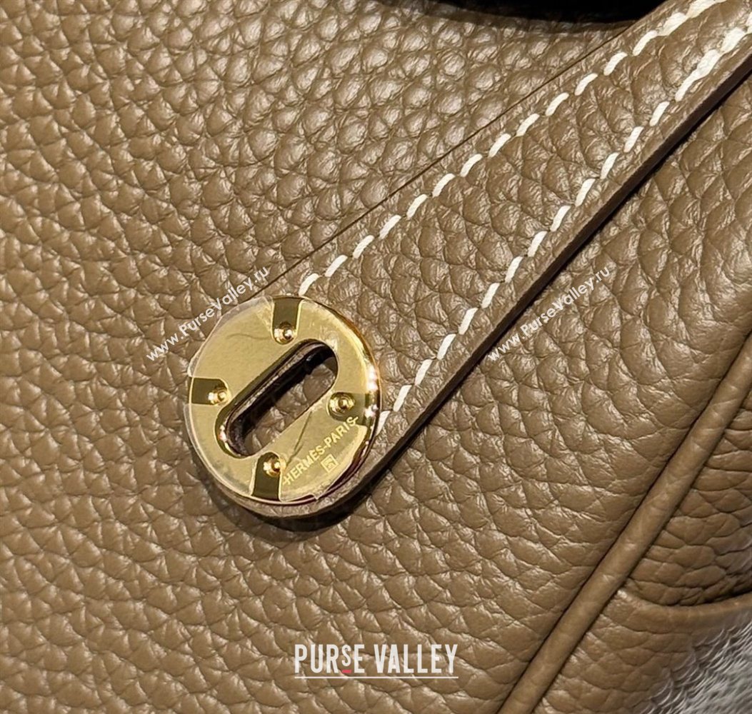 Hermes Lindy Mini Bag 19cm in Litchee-Grainy Clemence Calfskin Leather Elephant Grey/Gold 2025 (FL-251008023)