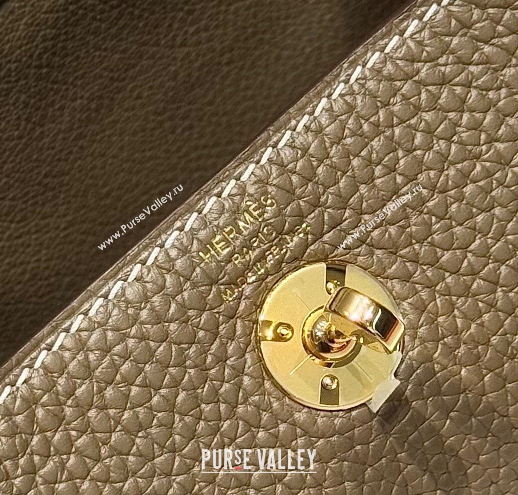 Hermes Lindy Mini Bag 19cm in Litchee-Grainy Clemence Calfskin Leather Elephant Grey/Gold 2025 (FL-251008023)