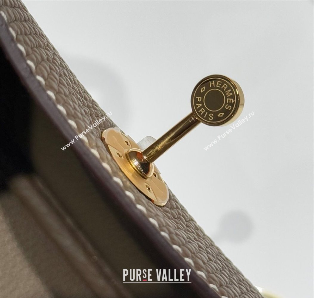 Hermes Lindy Mini Bag 19cm in Litchee-Grainy Clemence Calfskin Leather Elephant Grey/Gold 2025 (FL-251008023)