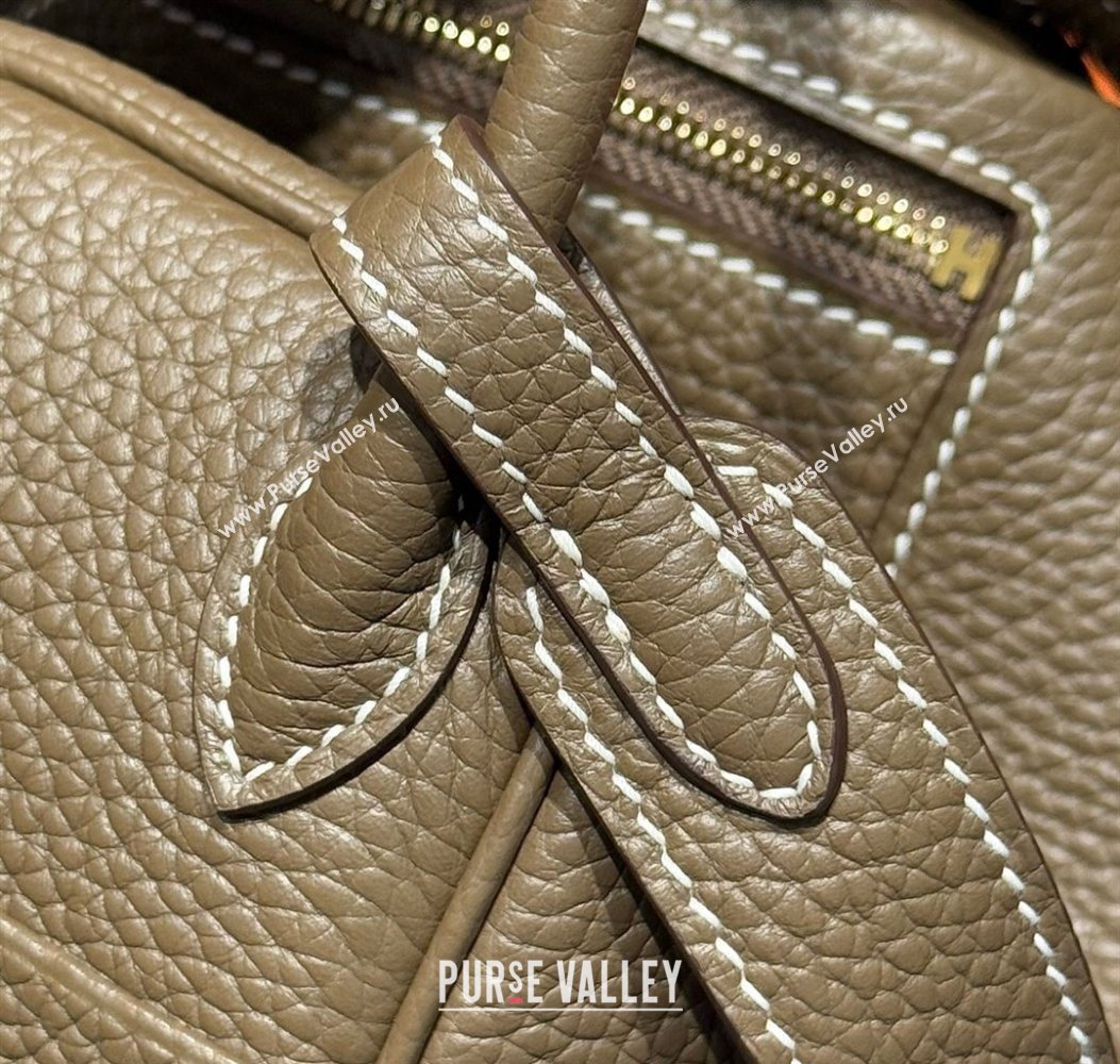 Hermes Lindy Mini Bag 19cm in Litchee-Grainy Clemence Calfskin Leather Elephant Grey/Gold 2025 (FL-251008023)