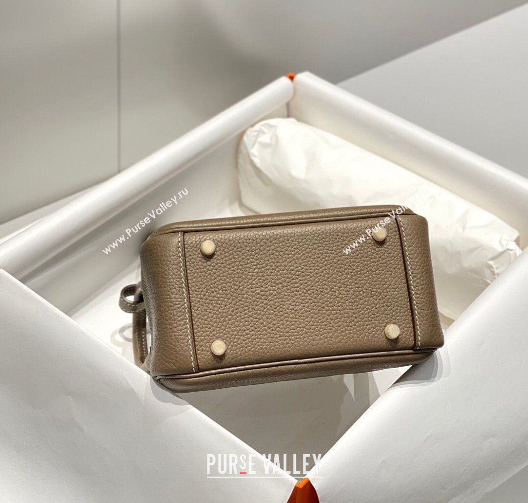Hermes Lindy Mini Bag 19cm in Litchee-Grainy Togo Calfskin Leather Elephant Grey/Gold 2025 (FL-251008024)