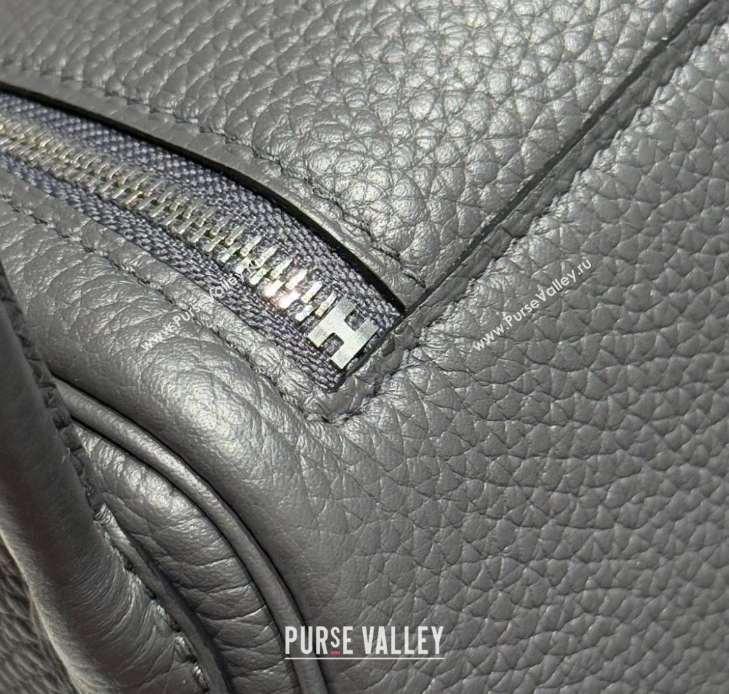 Hermes Lindy Mini Bag 19cm in Litchee-Grainy Clemence Calfskin Leather Graphite Grey/Silver 2025 (FL-251008019)