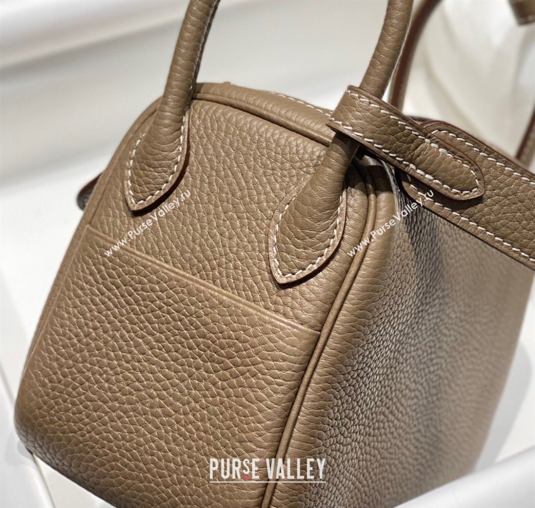 Hermes Lindy Mini Bag 19cm in Litchee-Grainy Togo Calfskin Leather Elephant Grey/Gold 2025 (FL-251008024)