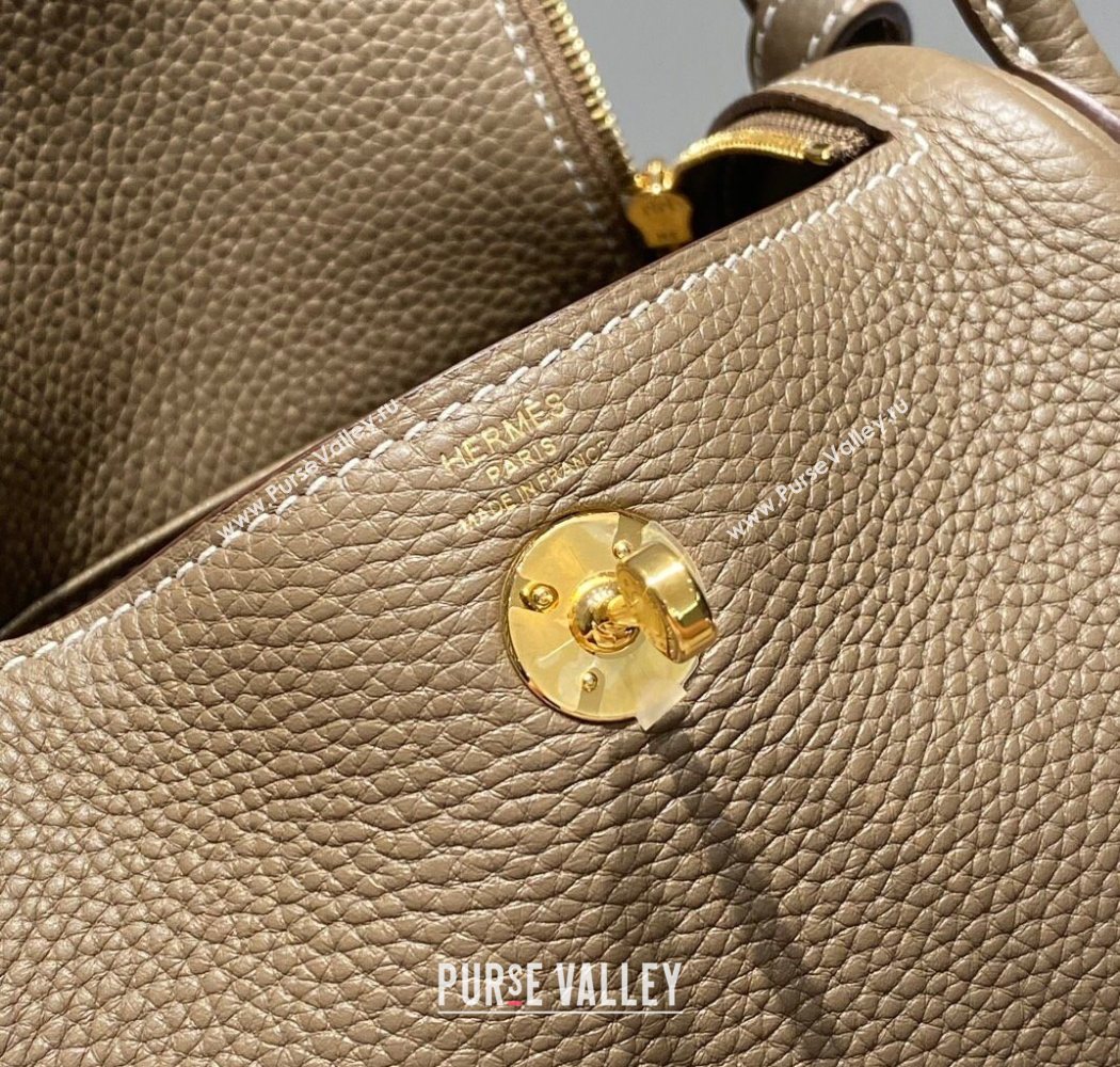 Hermes Lindy Mini Bag 19cm in Litchee-Grainy Togo Calfskin Leather Elephant Grey/Gold 2025 (FL-251008024)