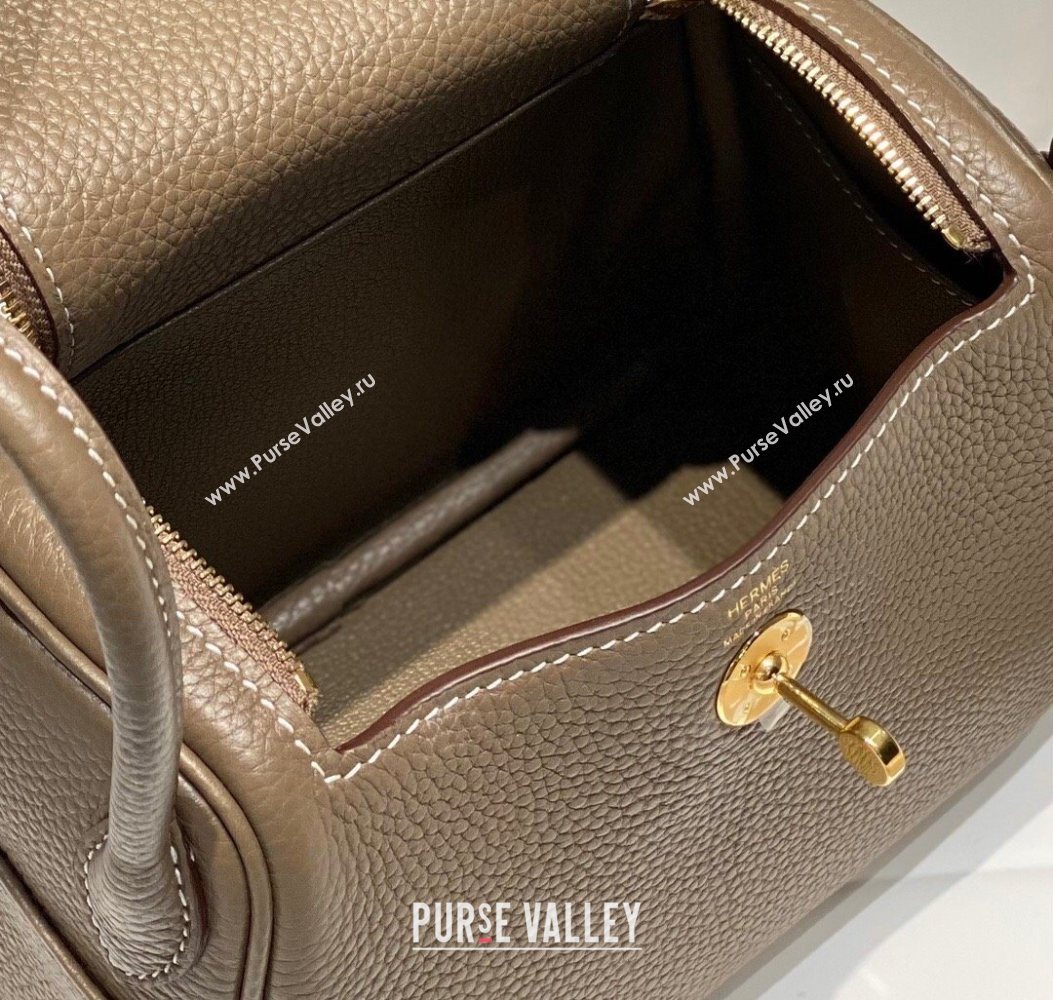 Hermes Lindy Mini Bag 19cm in Litchee-Grainy Togo Calfskin Leather Elephant Grey/Gold 2025 (FL-251008024)