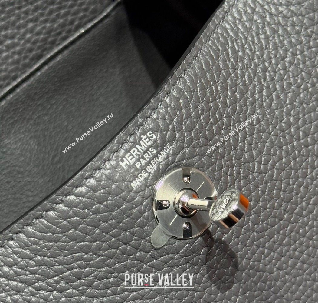 Hermes Lindy Mini Bag 19cm in Litchee-Grainy Clemence Calfskin Leather Graphite Grey/Silver 2025 (FL-251008019)