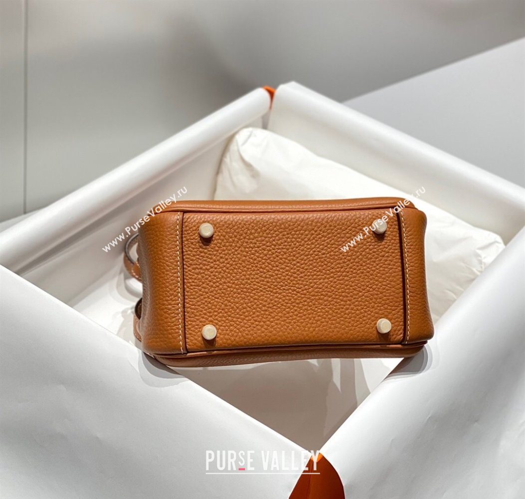 Hermes Lindy Mini Bag 19cm in Litchee-Grainy Togo Calfskin Leather Golden Brown 2025 (FL-251008025)