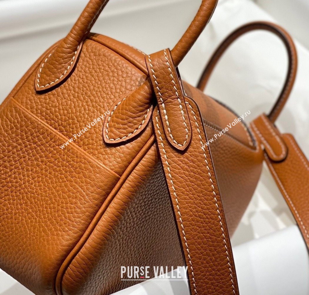 Hermes Lindy Mini Bag 19cm in Litchee-Grainy Togo Calfskin Leather Golden Brown 2025 (FL-251008025)