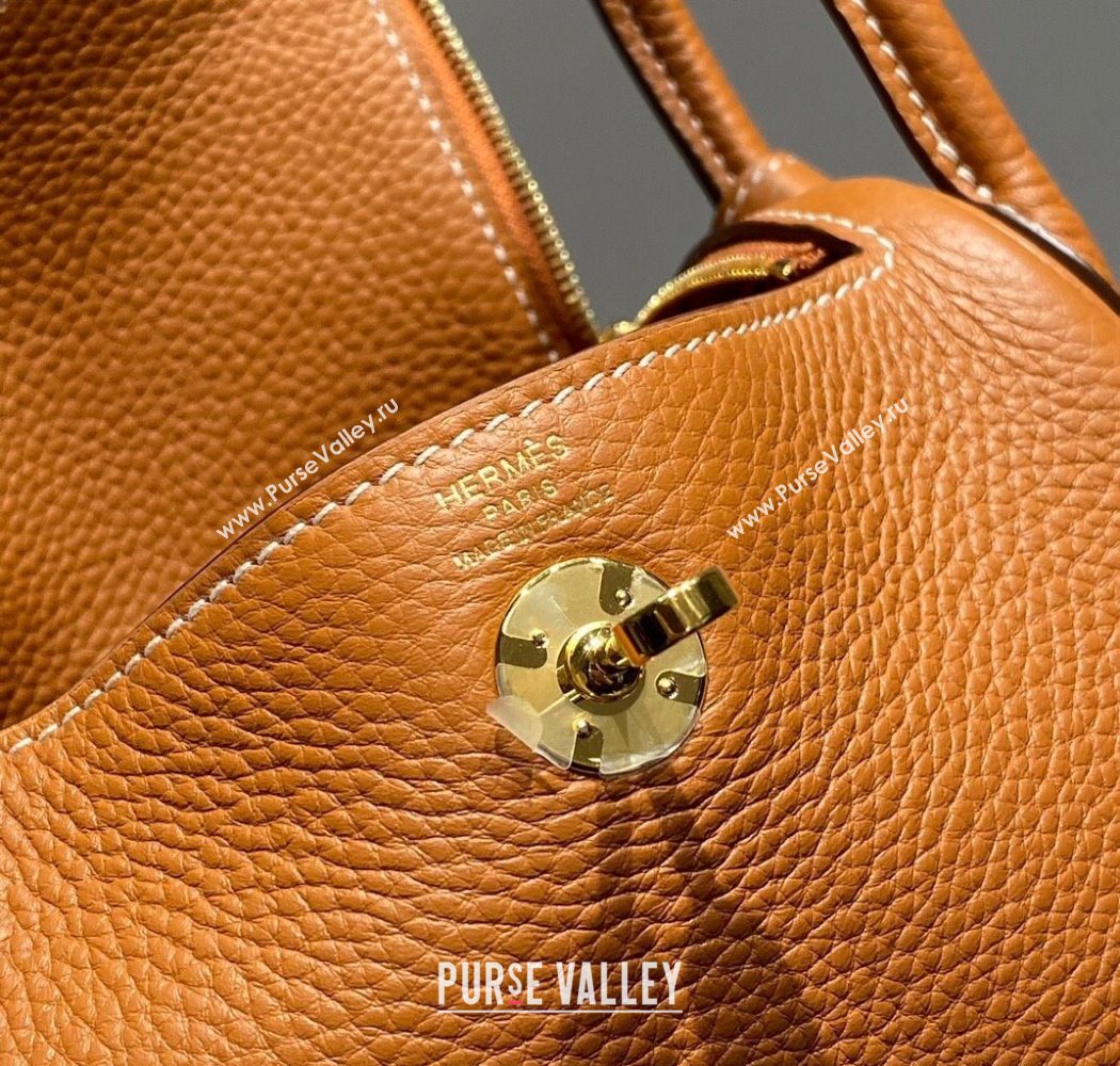 Hermes Lindy Mini Bag 19cm in Litchee-Grainy Togo Calfskin Leather Golden Brown 2025 (FL-251008025)