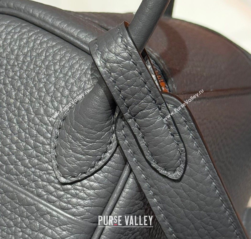 Hermes Lindy Mini Bag 19cm in Litchee-Grainy Clemence Calfskin Leather Graphite Grey/Silver 2025 (FL-251008019)