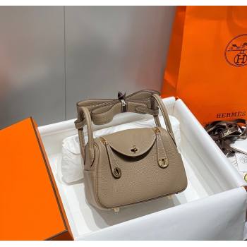 Hermes Lindy Mini Bag 19cm in Litchee-Grainy Togo Calfskin Leather Dove Grey/Gold 2025 (FL-251008026)