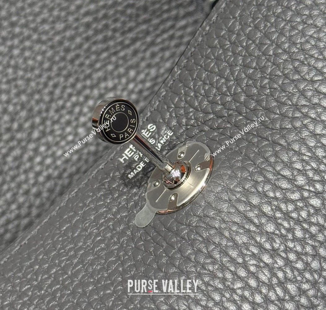 Hermes Lindy Mini Bag 19cm in Litchee-Grainy Clemence Calfskin Leather Graphite Grey/Silver 2025 (FL-251008019)
