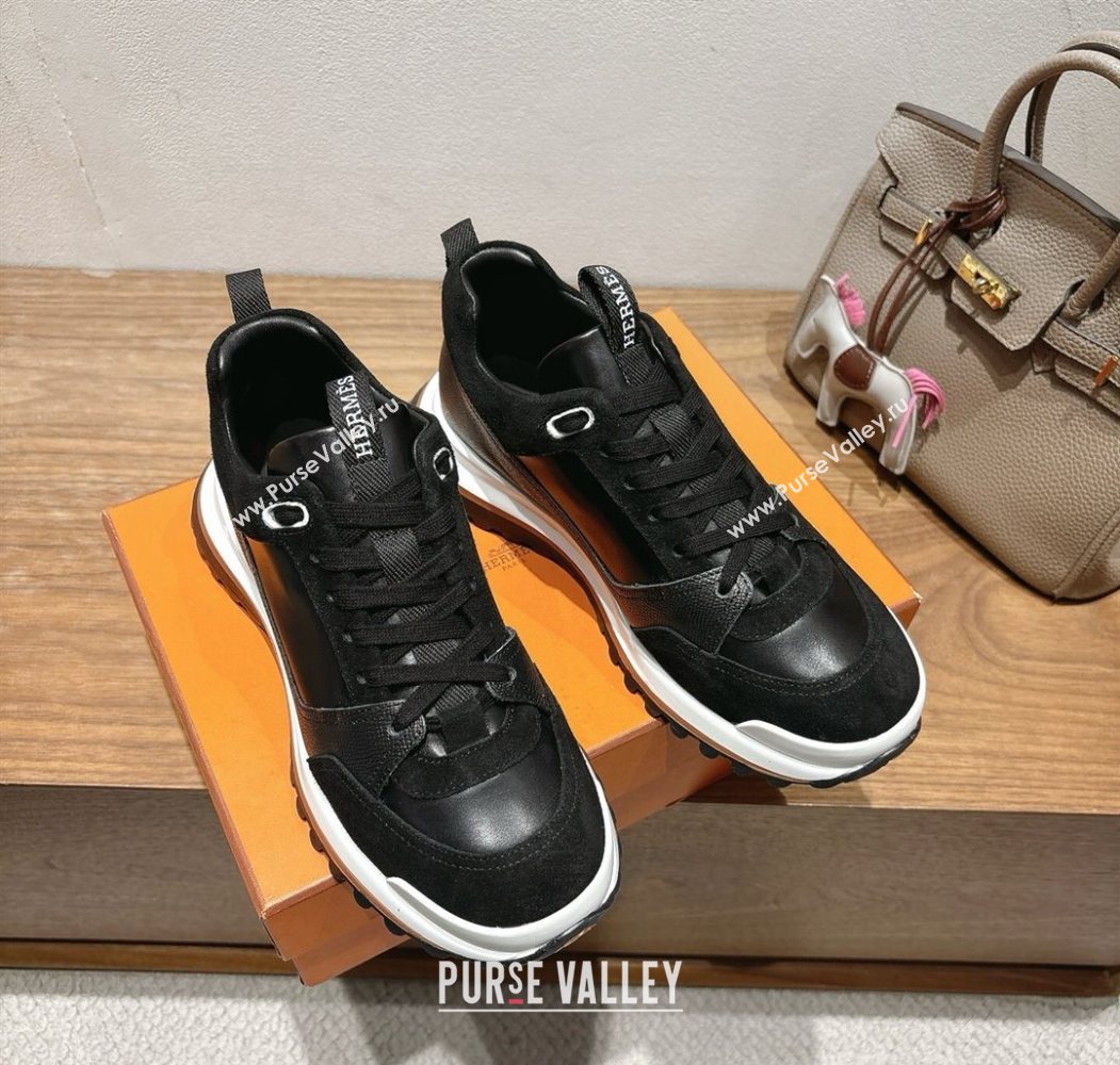 Hermes Leader Sneakers in Suede and Calfskin Leather Black 2025 1023 (XC-251023036)