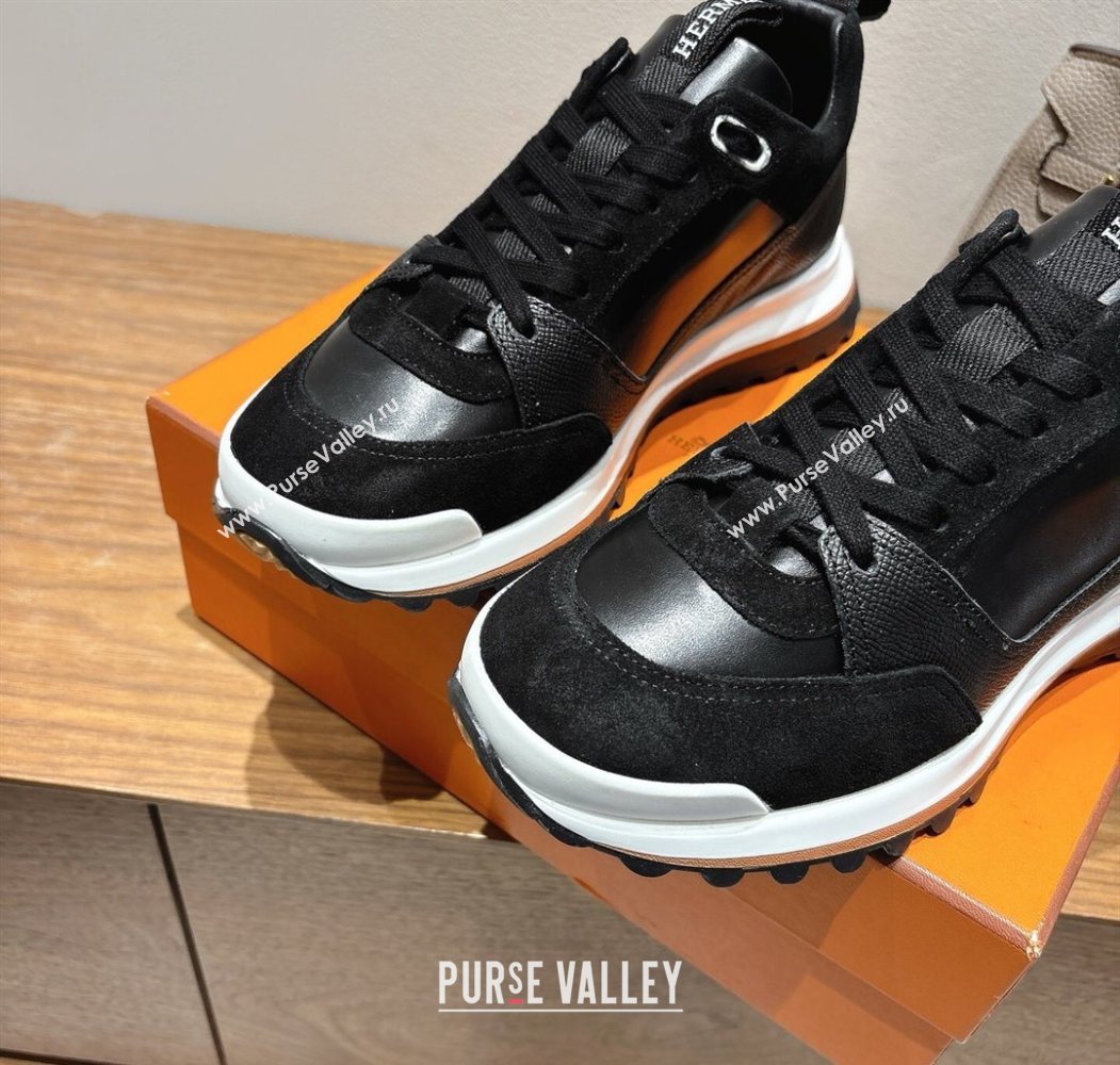 Hermes Leader Sneakers in Suede and Calfskin Leather Black 2025 1023 (XC-251023036)