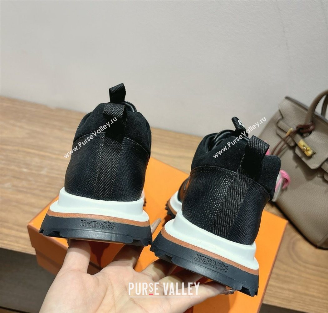 Hermes Leader Sneakers in Suede and Calfskin Leather Black 2025 1023 (XC-251023036)